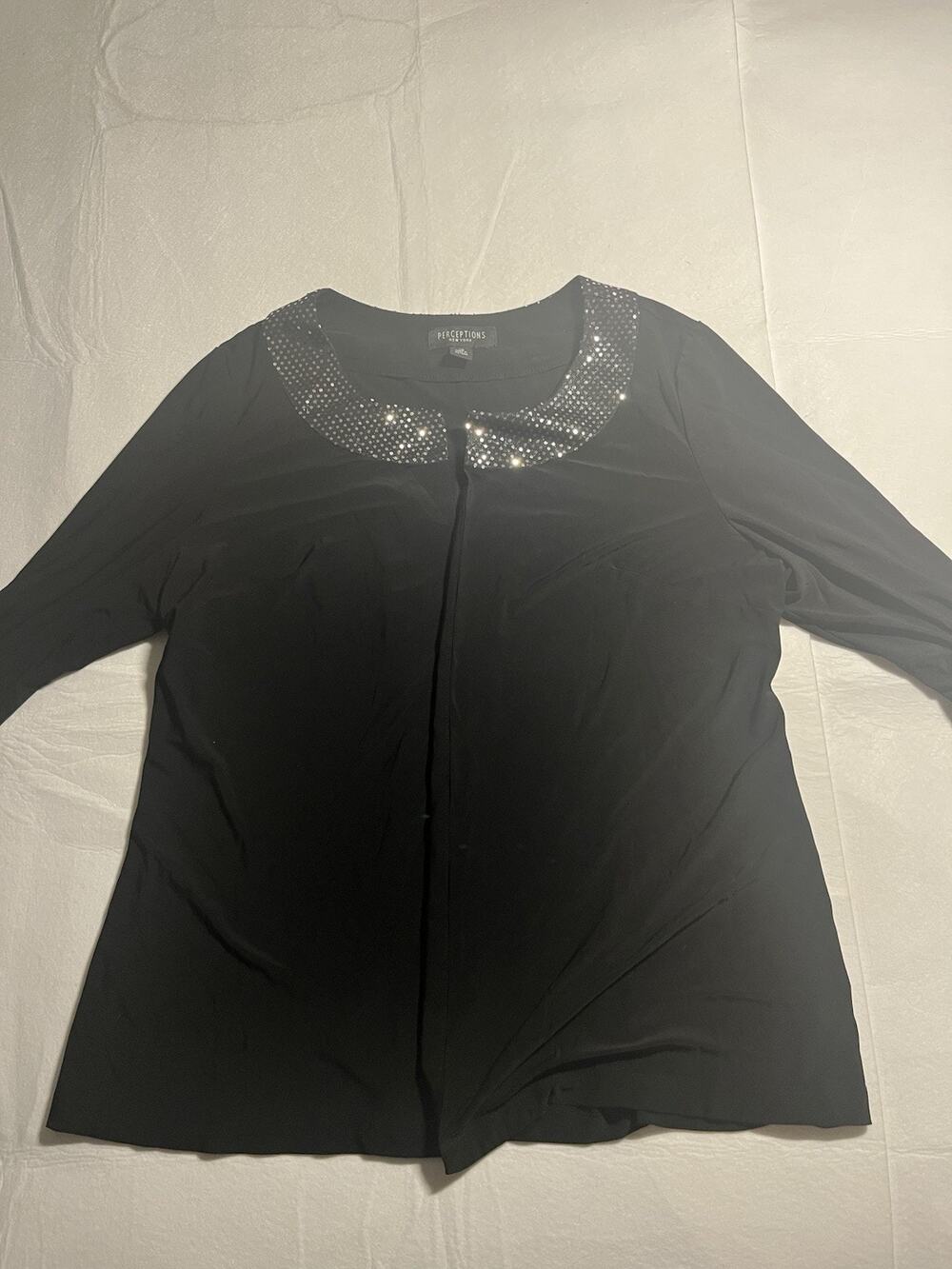 Perceptions New York Women’s Size 16 Black Sequin Collar Open Front Jacket